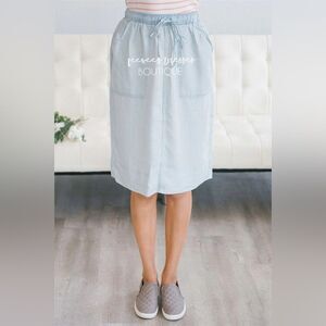 Denim&Co Blue Midi Chambray Skirt with Ruffle Hem size L